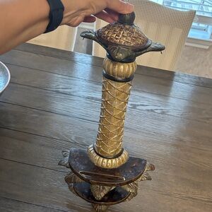 Kirklands Decorative Gold and Brown Carved Wood Column Accent